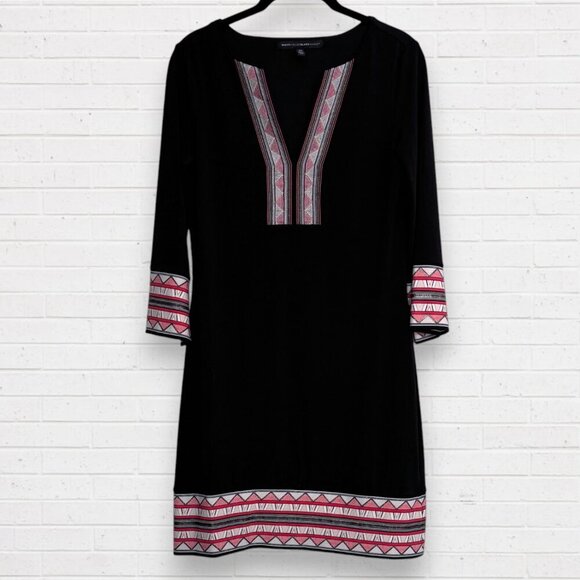 WHBM White House Black Market Pink Aztec Embroidered V-Neck Knit Shift Dress XS - Picture 1 of 6